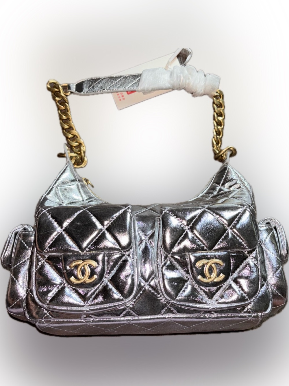 Metallic Silver Quilted Duel Pockets, includes box and dustbag - FREE SHIP! - Picture 6 of 11